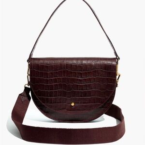 Madewell Croc-Embossed Crossbody Bag in Rich Brown